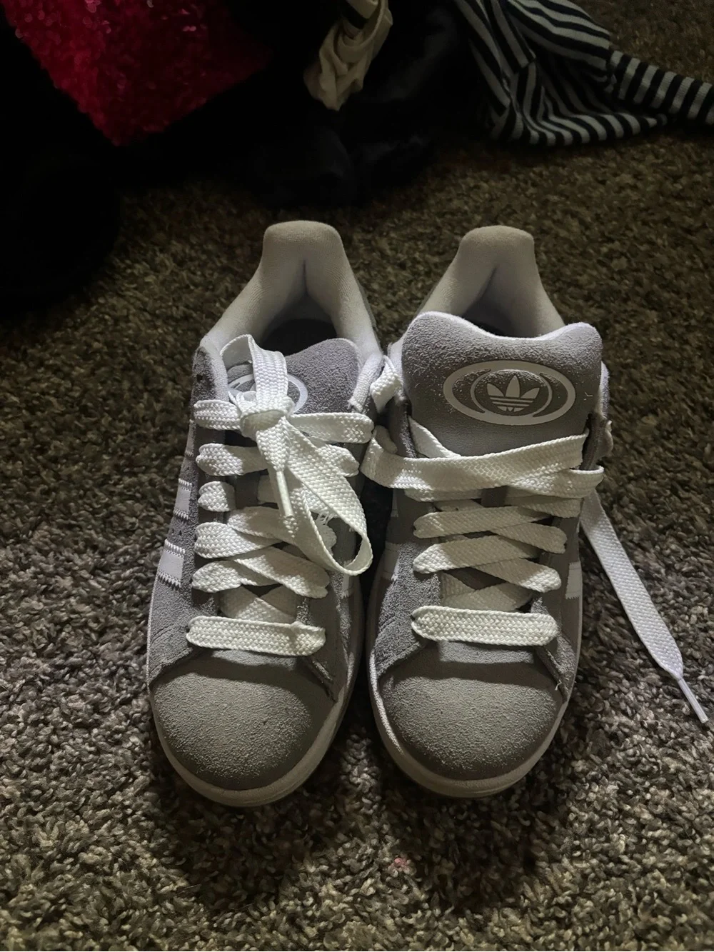adidas Kids Gray Suede Sneakers with White Laces